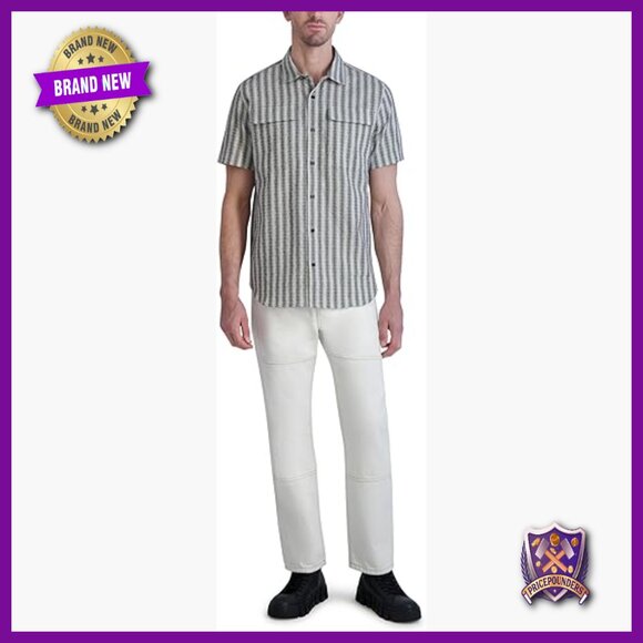 Men's Short Sleeve Cotton Shirt with Chest Pockets Regular Fit